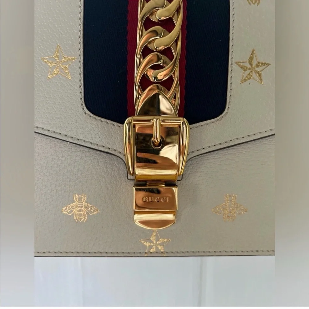 Gucci ivory Gold-Embellished bees and stars crossbody Bag- PM size - Picture 14 of 15
